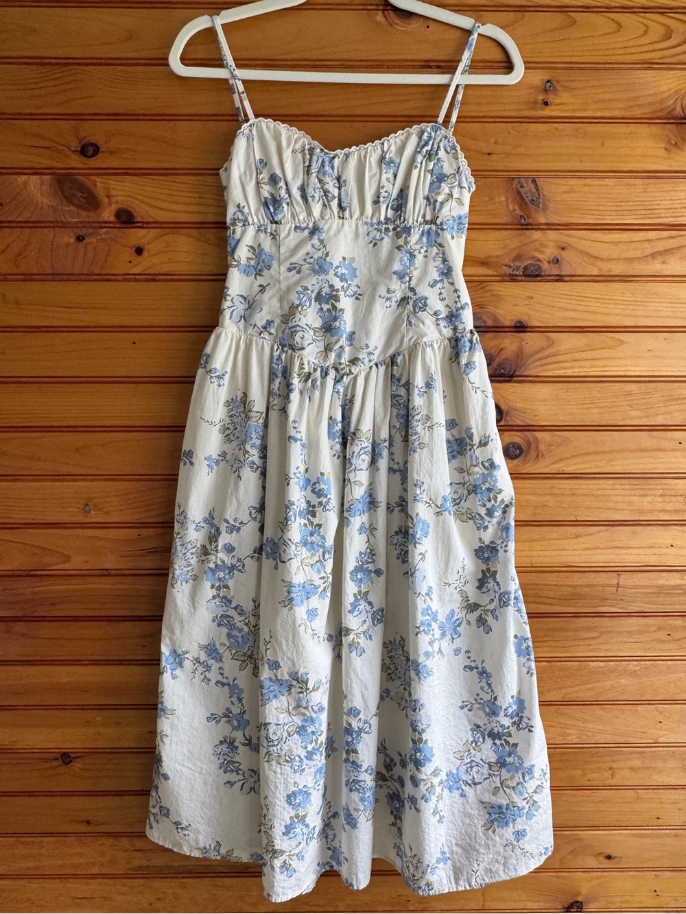 A New Day Blue Floral Corset Midi Dress Cottagecore Coquette Cotton XS